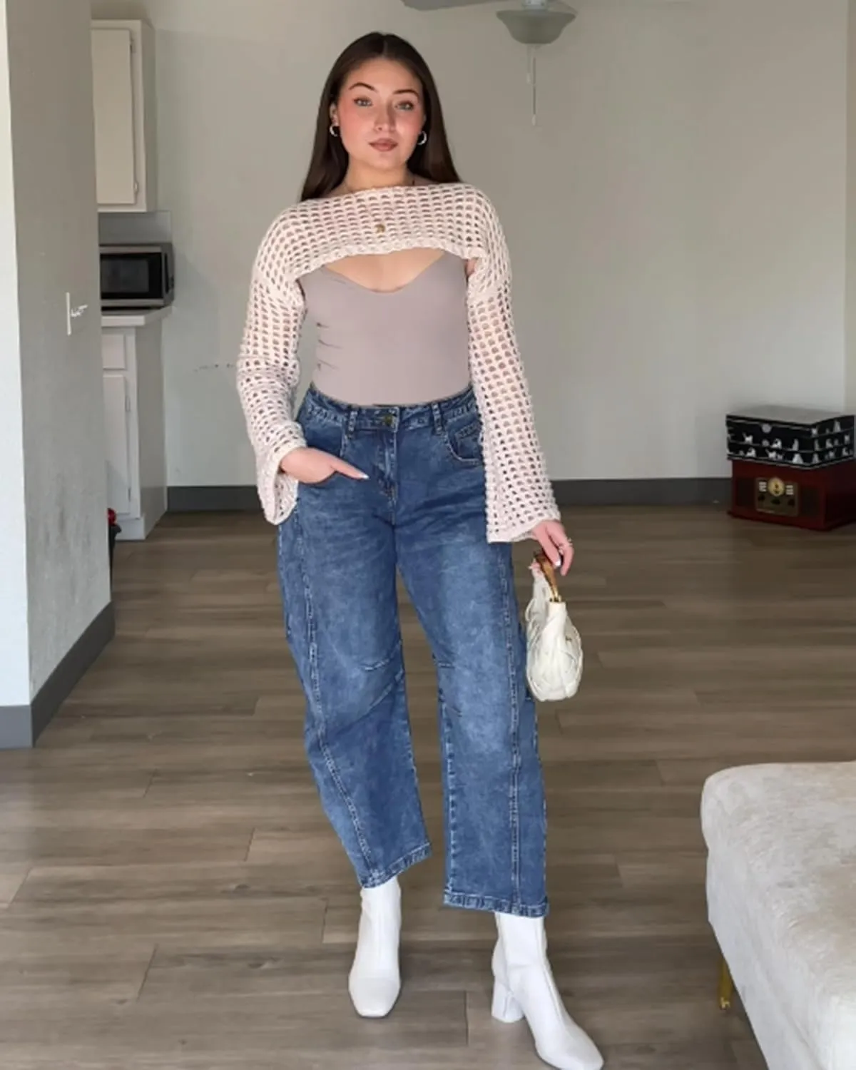 Utyful Barrel Jeans Women Cropped Baggy Trendy High Waisted Distressed Loose Stretch Denim Trouser Jeans with Pockets