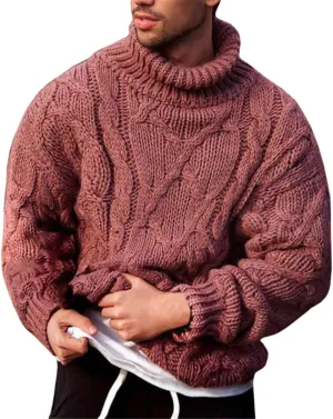 Vdnerjg Men's Thermal Turtleneck Sweater Long Sleeve Cable Knit Casual Chunky Pullover Jumper