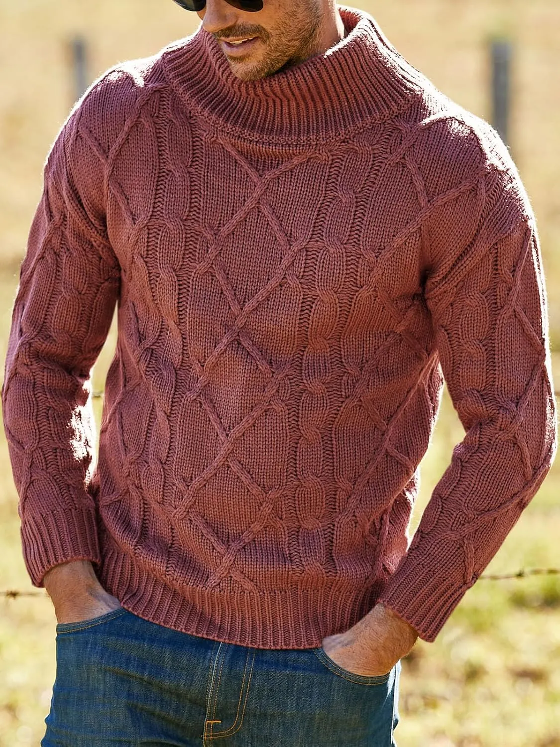 Vdnerjg Men's Thermal Turtleneck Sweater Long Sleeve Cable Knit Casual Chunky Pullover Jumper