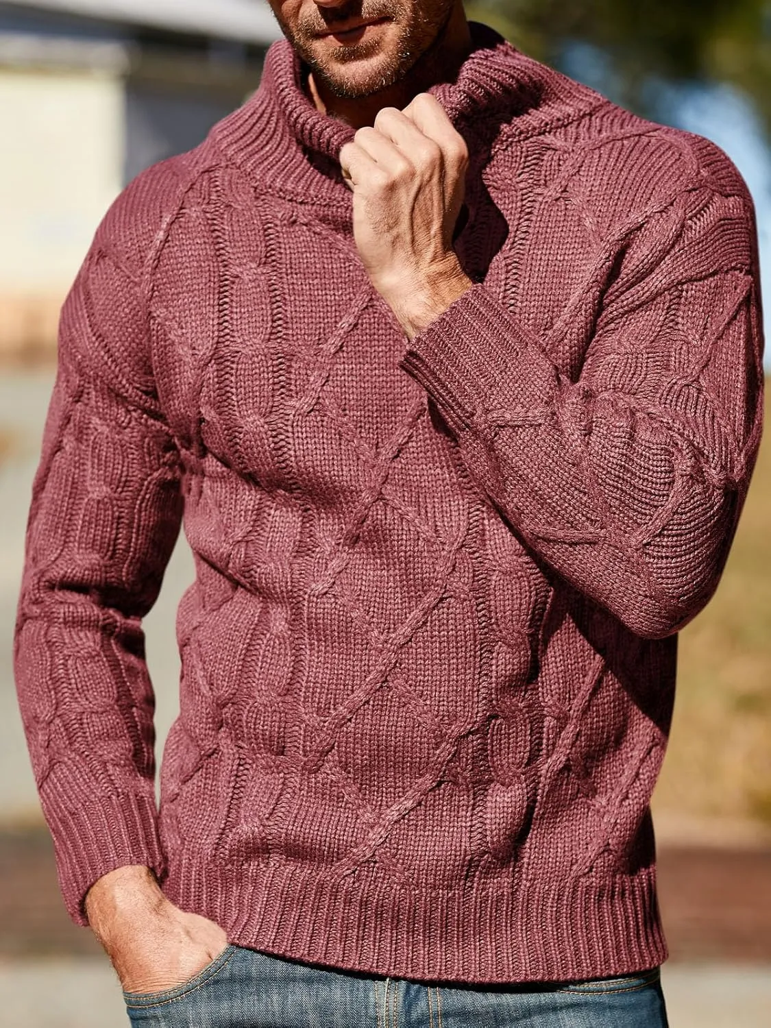 Vdnerjg Men's Thermal Turtleneck Sweater Long Sleeve Cable Knit Casual Chunky Pullover Jumper