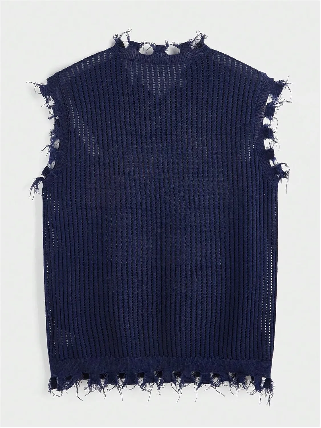 Verdusa Men's Graphic Letter Print Ripped Sweater Vest Sleeveless Summer Knit Tops