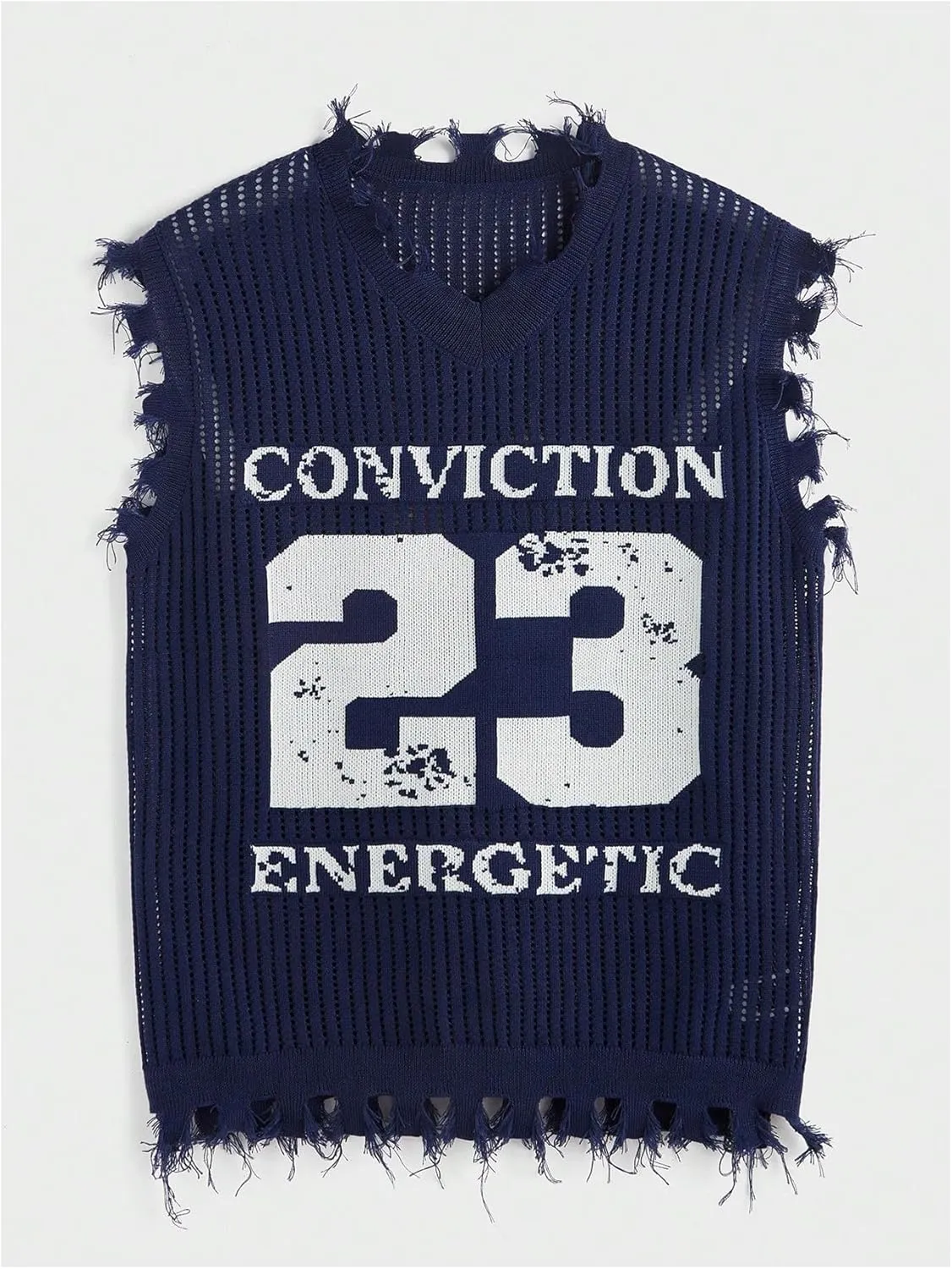 Verdusa Men's Graphic Letter Print Ripped Sweater Vest Sleeveless Summer Knit Tops