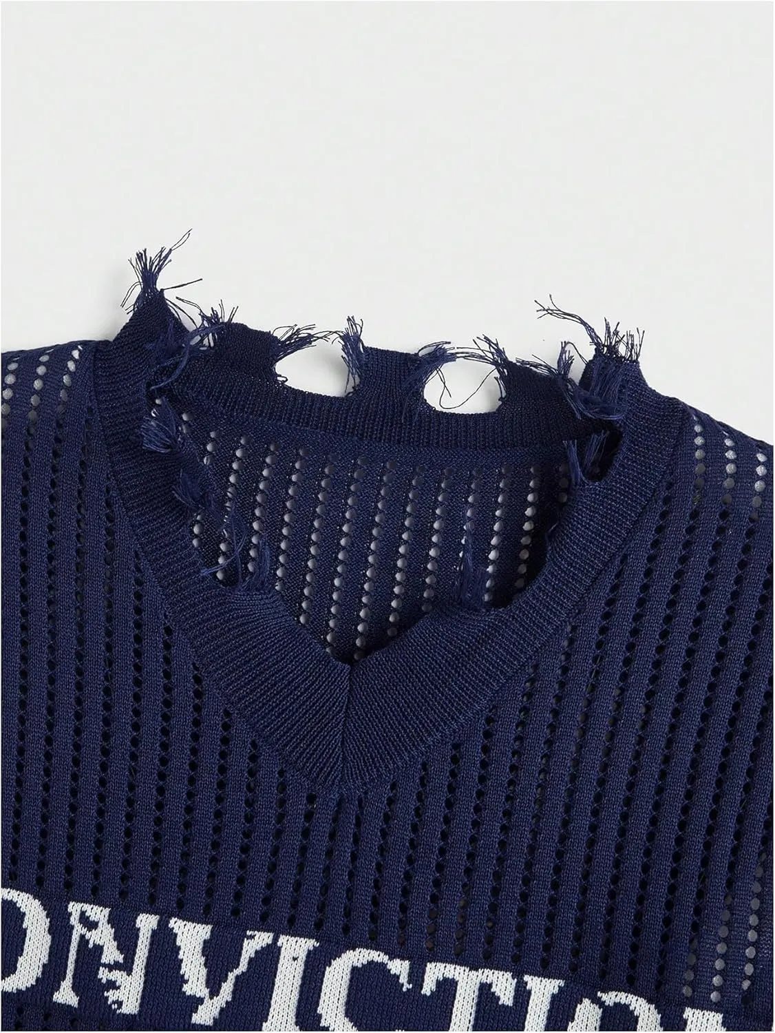 Verdusa Men's Graphic Letter Print Ripped Sweater Vest Sleeveless Summer Knit Tops