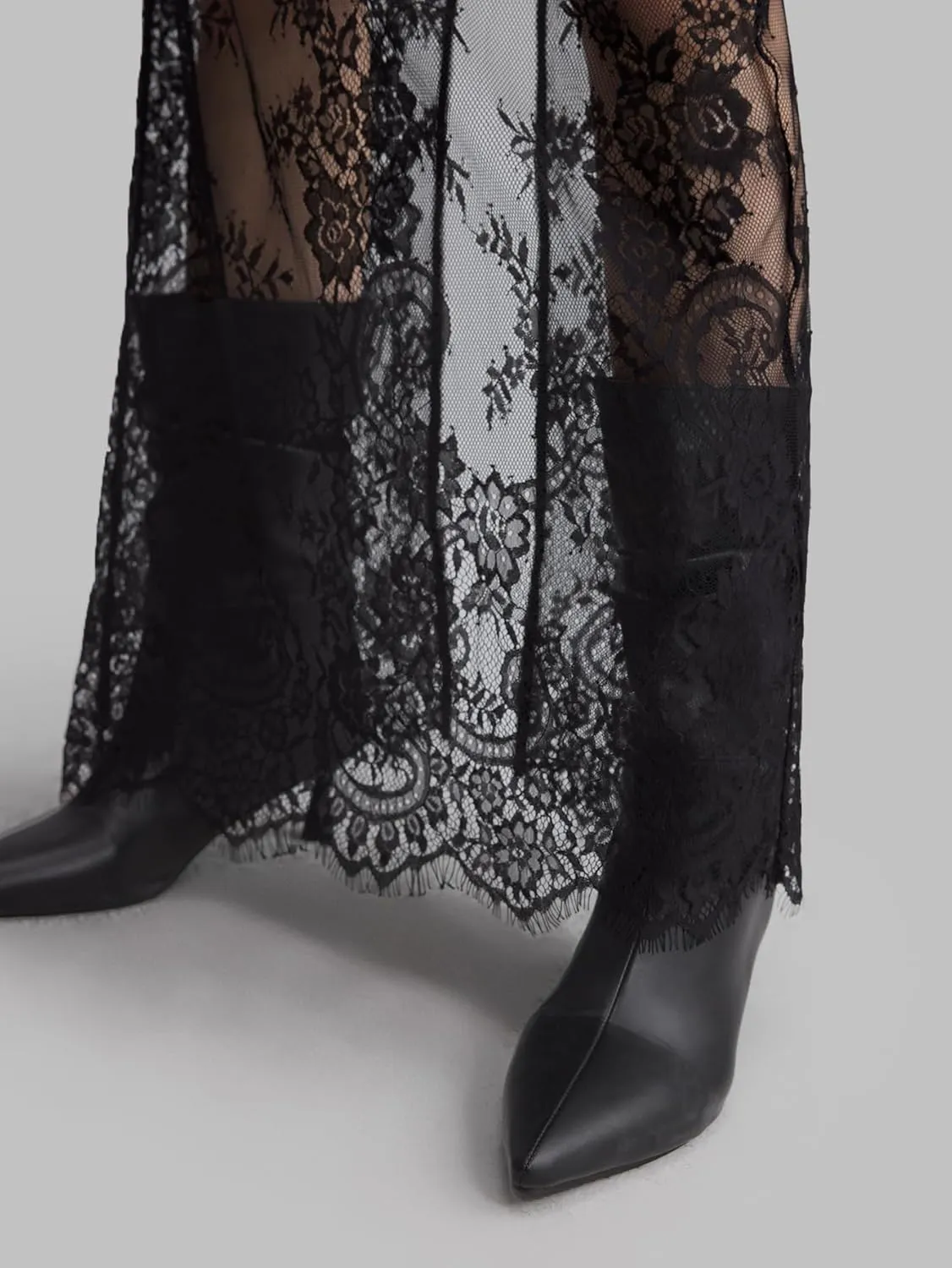 Verdusa Women's Lace Sheer Split Long Skirt Floral A Line Elastic Waist No Pants Skirts