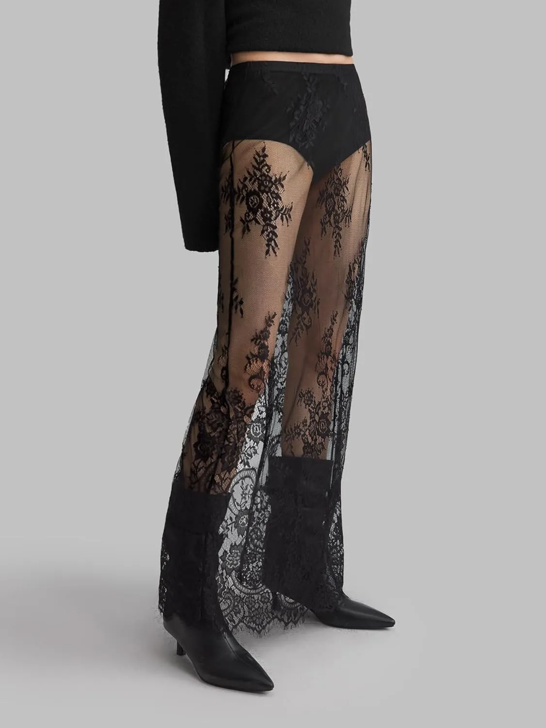 Verdusa Women's Lace Sheer Split Long Skirt Floral A Line Elastic Waist No Pants Skirts