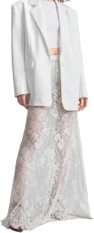 Verdusa Women's Lace Sheer Split Long Skirt Floral A Line Elastic Waist No Pants Skirts