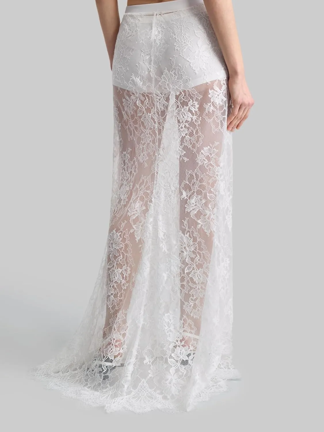 Verdusa Women's Lace Sheer Split Long Skirt Floral A Line Elastic Waist No Pants Skirts