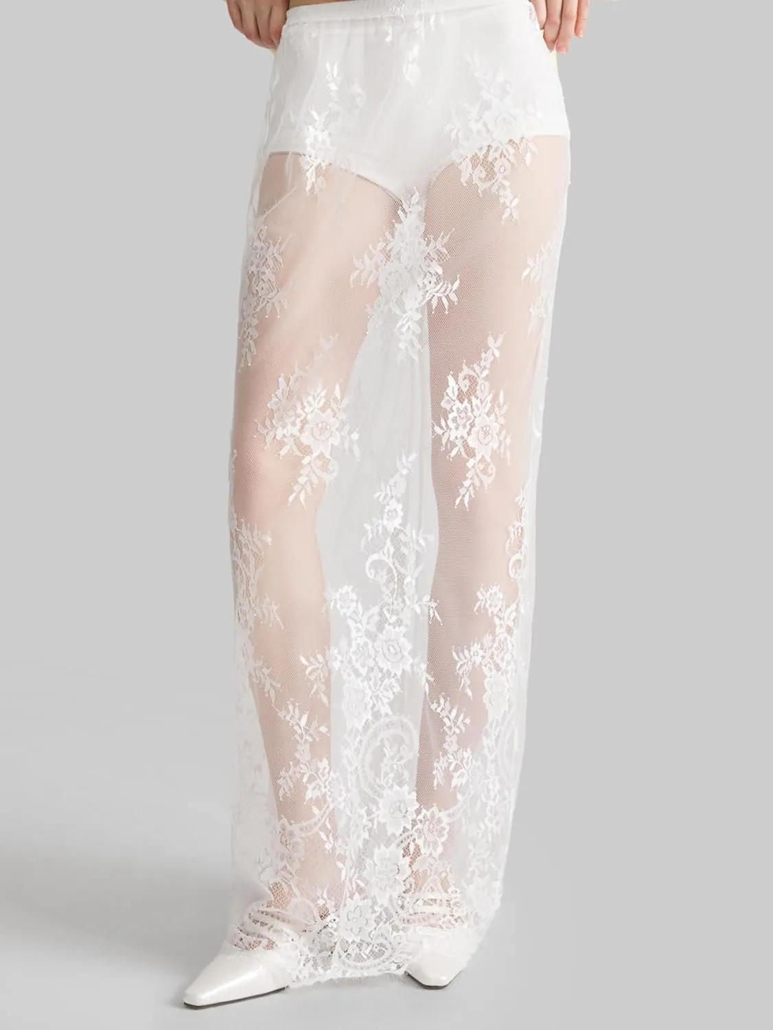 Verdusa Women's Lace Sheer Split Long Skirt Floral A Line Elastic Waist No Pants Skirts