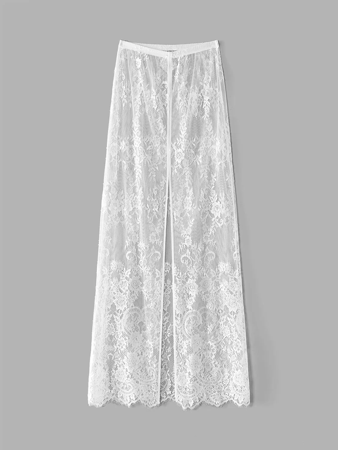 Verdusa Women's Lace Sheer Split Long Skirt Floral A Line Elastic Waist No Pants Skirts
