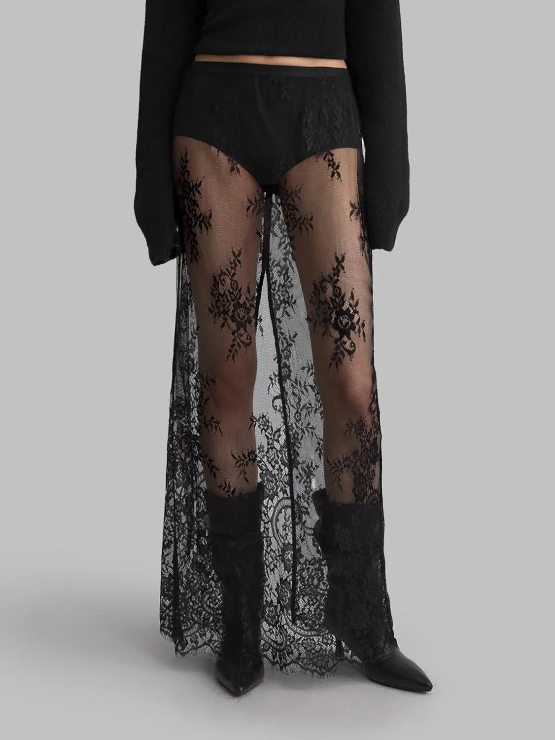 Verdusa Women's Lace Sheer Split Long Skirt Floral A Line Elastic Waist No Pants Skirts