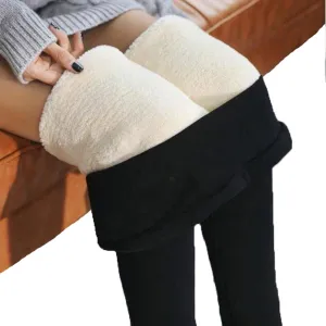 Warm Winter Thick Leggings Women Wool Fleece Females Clothing Lambskin Cashmere Velvet Pants Elasticity S-2XL