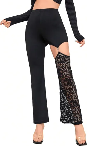 WDIRARA Flare Leggings for Women Cut Out Removable Flare Pants High Waisted Bell Bottom Pants Elastic for Concert Night Out