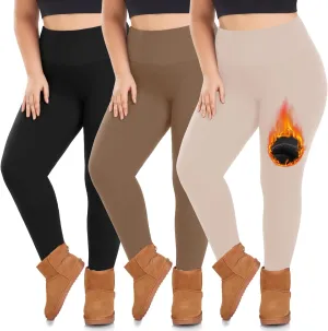we fleece 3 Pack Plus Size Fleece Lined Leggings Women -Stretchy X-Large-4X Warm Winter Yoga Pants Thermal Leggings
