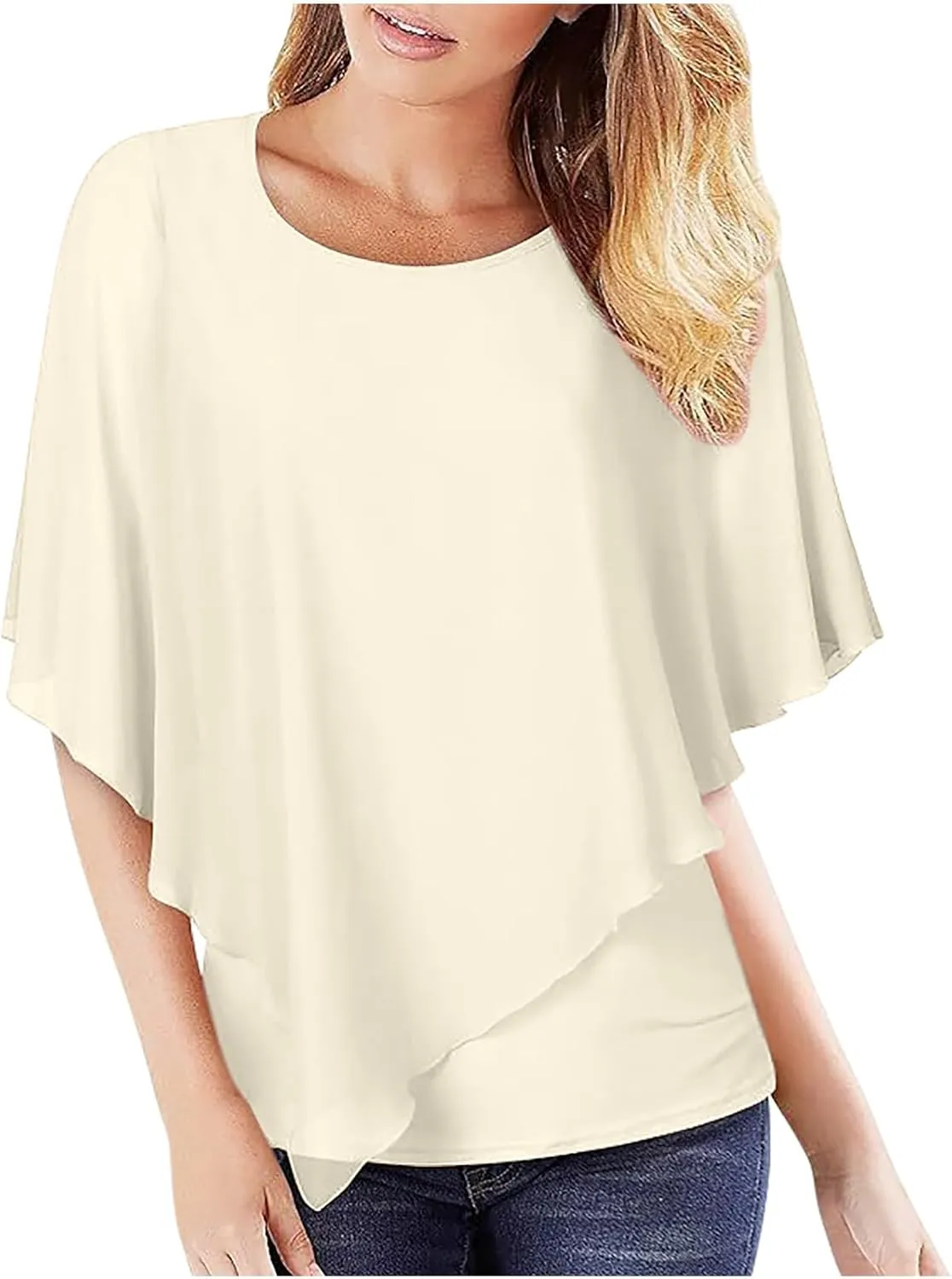 White Dress Women Crewneck Short Sleeve Batwing Sleeve Casual Fashion Sexy Shirts for Women Summer Tops