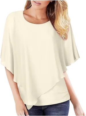 White Dress Women Crewneck Short Sleeve Batwing Sleeve Casual Fashion Sexy Shirts for Women Summer Tops