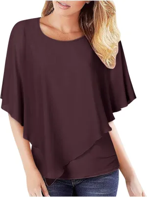 White Dress Women Crewneck Short Sleeve Batwing Sleeve Casual Fashion Sexy Shirts for Women Summer Tops