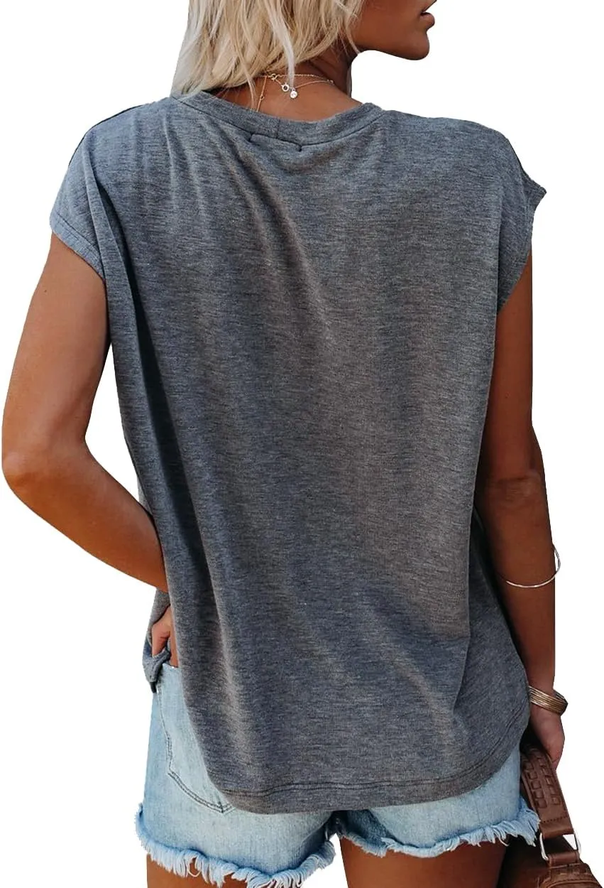WMZCYXY Womens Summer V Neck Tops Sleeveless T Shirt Casual Loose Fitting Tank Tops with Pocket