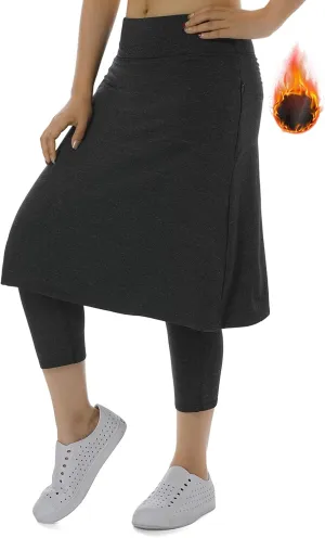 Women Athletic Knee Length Skirts with Leggings,Skorts Leggings&Skirted Capris Skorts for Women Yoga Pockets