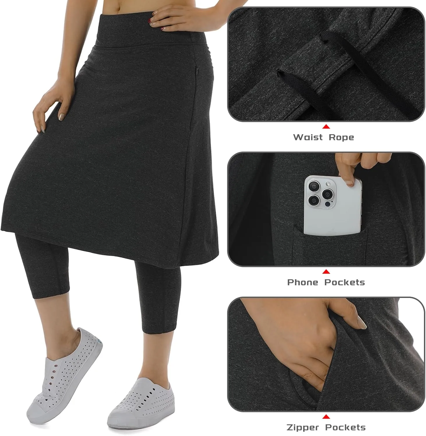 Women Athletic Knee Length Skirts with Leggings,Skorts Leggings&Skirted Capris Skorts for Women Yoga Pockets