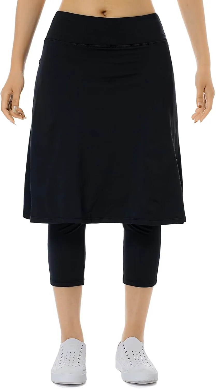 Women Athletic Knee Length Skirts with Leggings,Skorts Leggings&Skirted Capris Skorts for Women Yoga Pockets