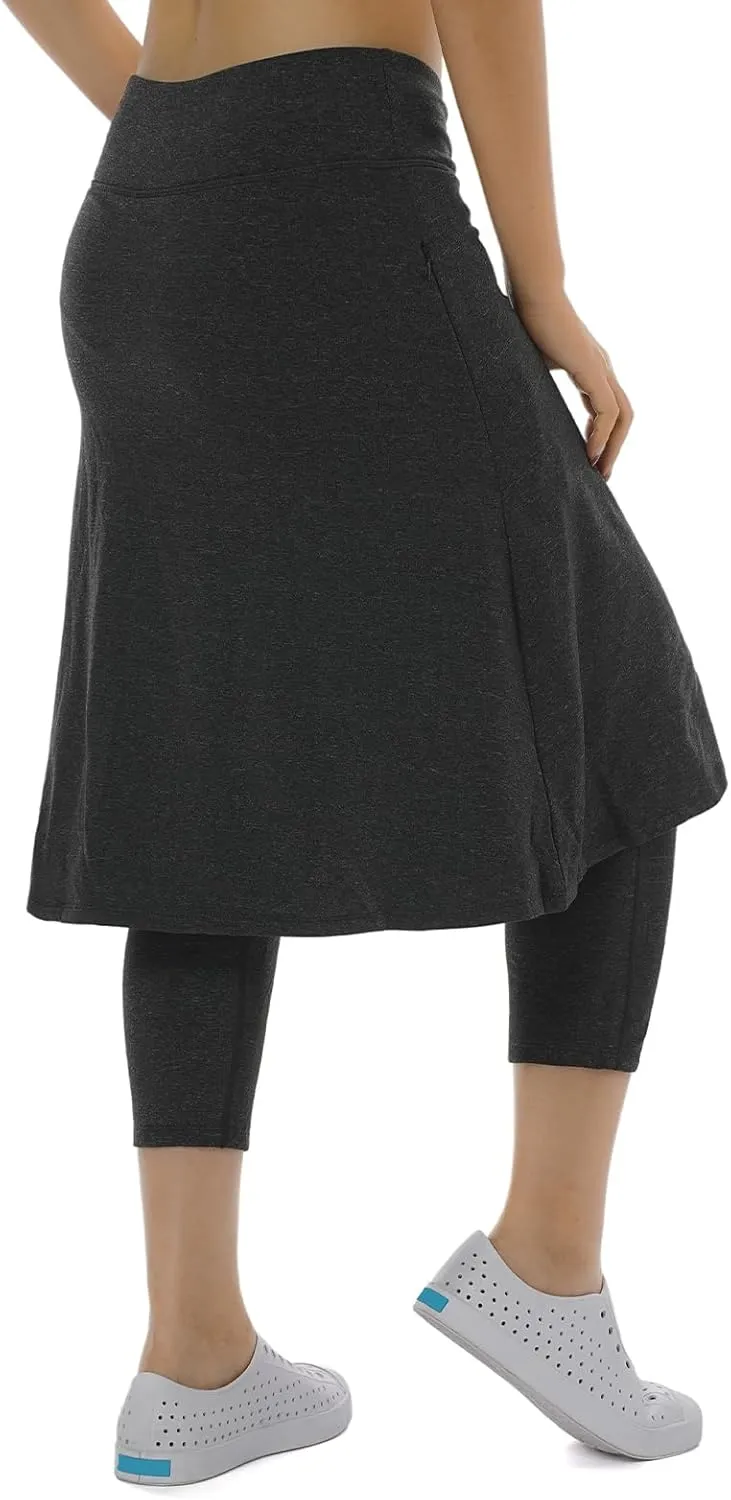 Women Athletic Knee Length Skirts with Leggings,Skorts Leggings&Skirted Capris Skorts for Women Yoga Pockets