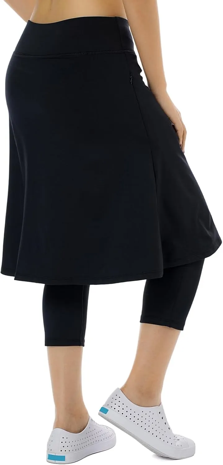 Women Athletic Knee Length Skirts with Leggings,Skorts Leggings&Skirted Capris Skorts for Women Yoga Pockets