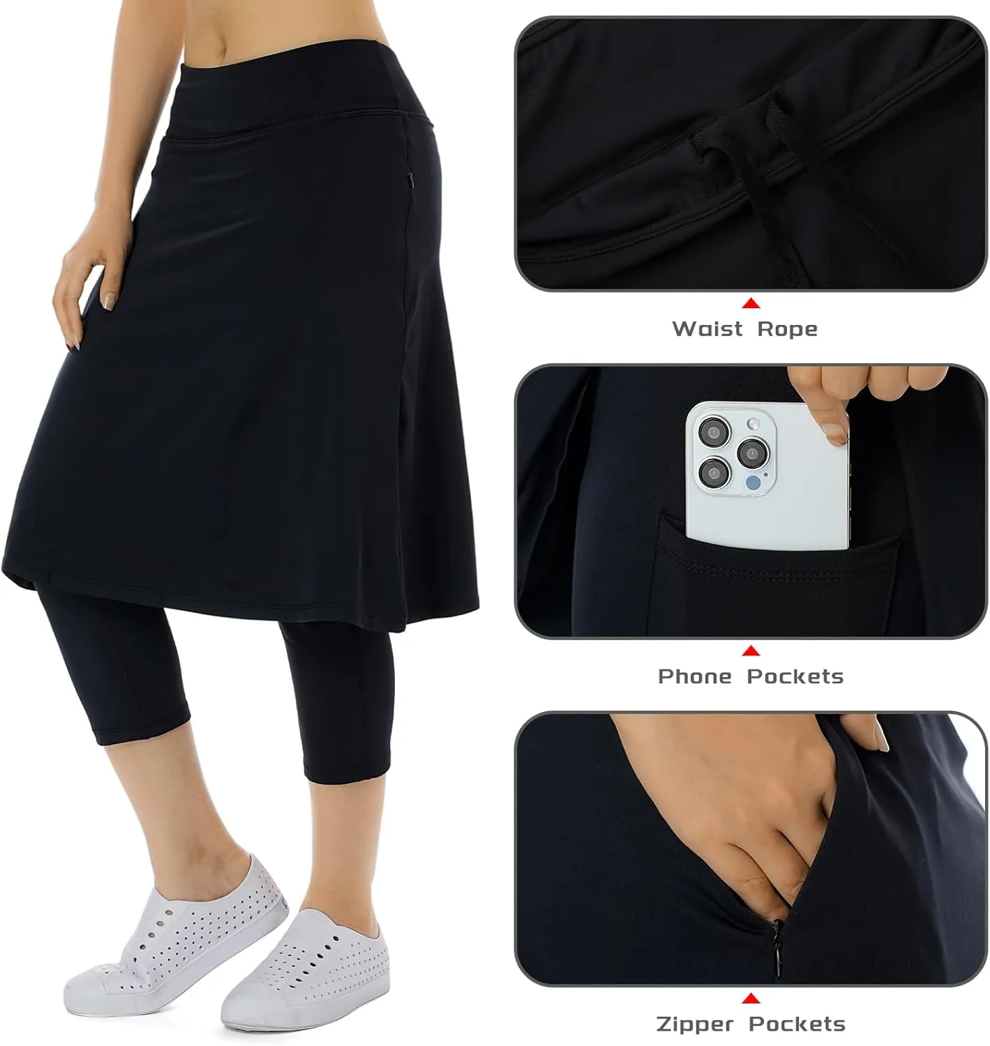 Women Athletic Knee Length Skirts with Leggings,Skorts Leggings&Skirted Capris Skorts for Women Yoga Pockets