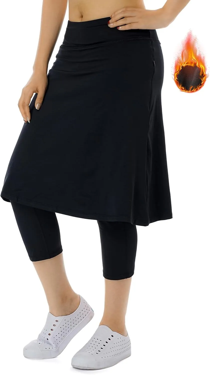 Women Athletic Knee Length Skirts with Leggings,Skorts Leggings&Skirted Capris Skorts for Women Yoga Pockets