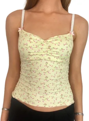 Women Coquette Ditsy Floral Camisoles Spaghetti Strap V Neck Ruched Bust Fitted Tank Tops Y2K Going Out