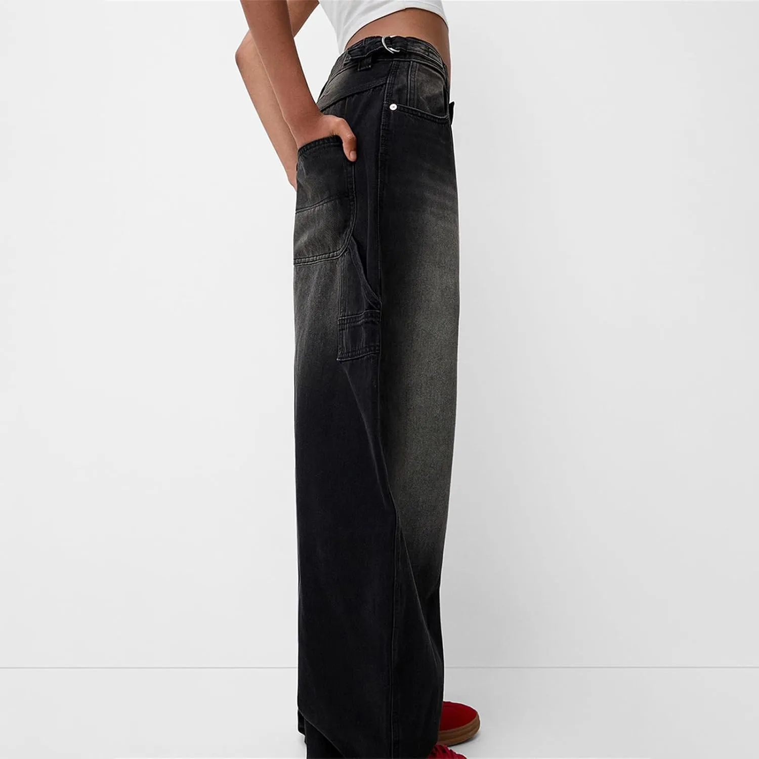 Women Low Waisted Baggy Jeans Vintage Mid Rise Loose Fit Wide Leg Boyfriend Jeans Trendy Denim Pants Streetwear