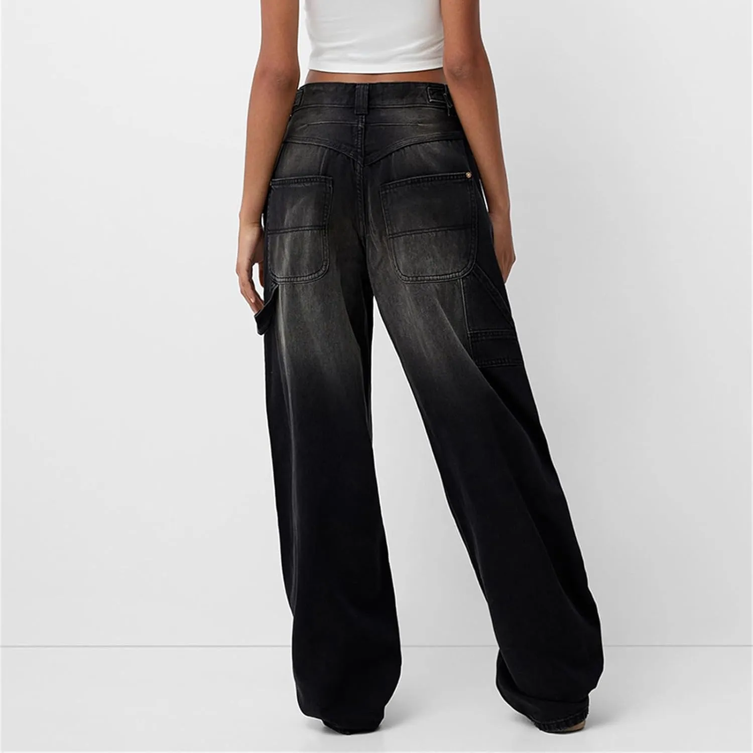 Women Low Waisted Baggy Jeans Vintage Mid Rise Loose Fit Wide Leg Boyfriend Jeans Trendy Denim Pants Streetwear