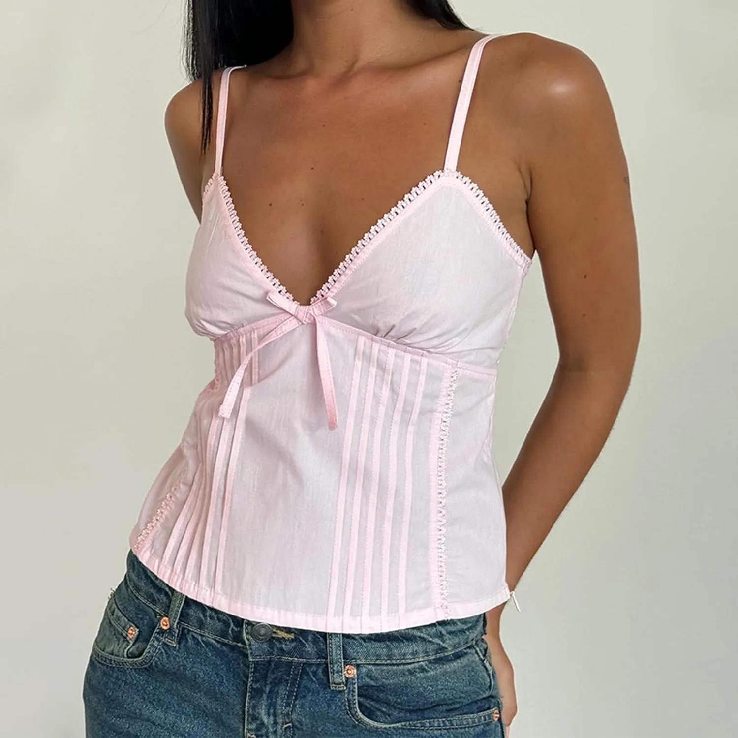 Women Summer Y2K Camisoles Sexy V-Neck Cute Ruffle Babydoll Spaghetti Strap Tank Bustier Going Out Tops