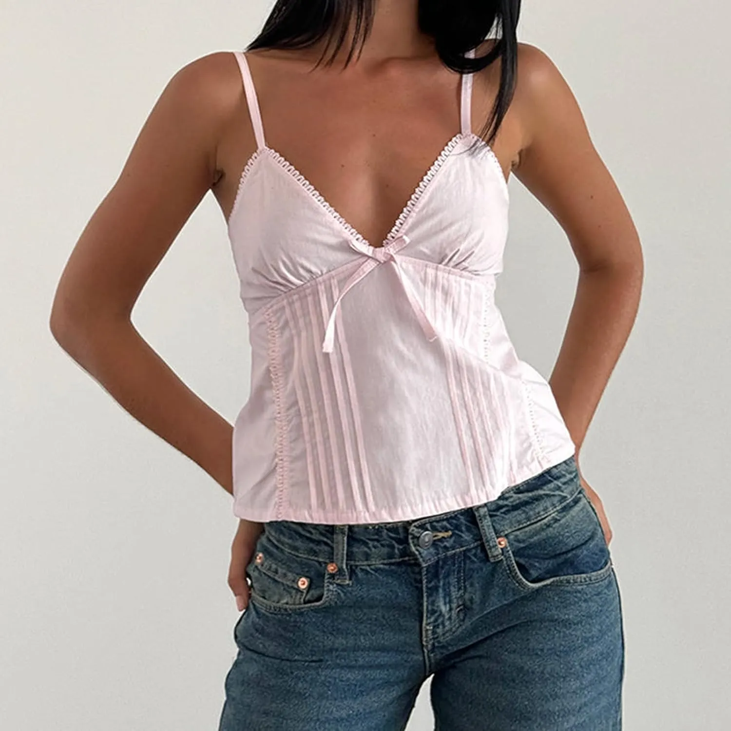 Women Summer Y2K Camisoles Sexy V-Neck Cute Ruffle Babydoll Spaghetti Strap Tank Bustier Going Out Tops