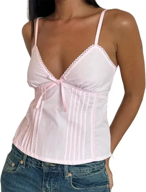 Women Summer Y2K Camisoles Sexy V-Neck Cute Ruffle Babydoll Spaghetti Strap Tank Bustier Going Out Tops