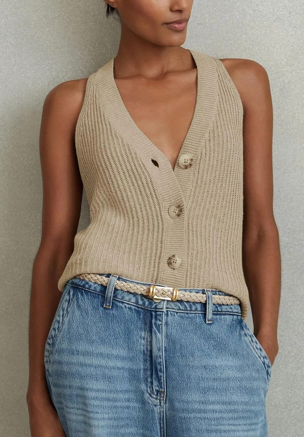 Women Sweater Vest Tops Sleeveless Button Down V Neck Knit Tank Top Slim Casual Cardigan Vest
