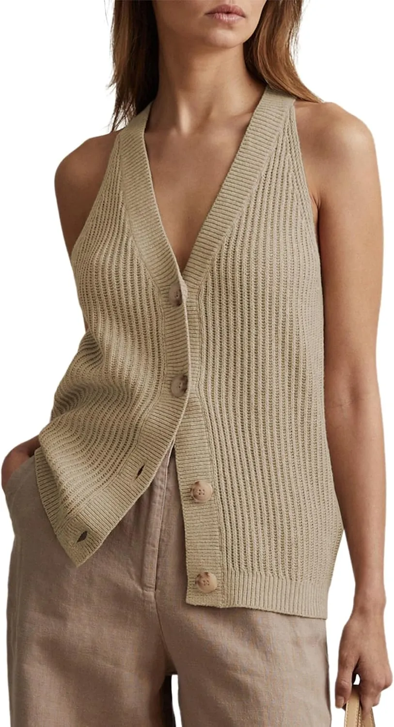 Women Sweater Vest Tops Sleeveless Button Down V Neck Knit Tank Top Slim Casual Cardigan Vest