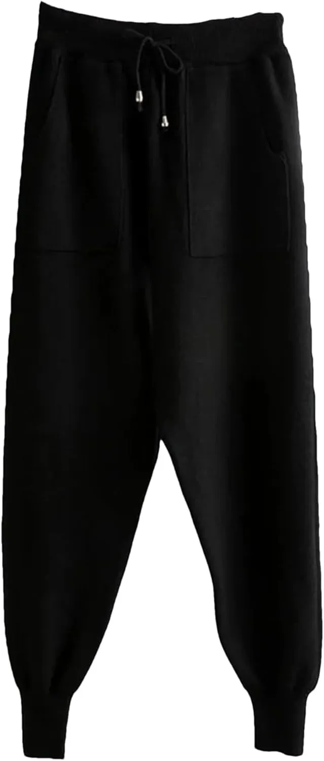 Women Waist Drawstring Thick Knitted Harem Pants Autumn Winter Sport Sweater Loose Trousers