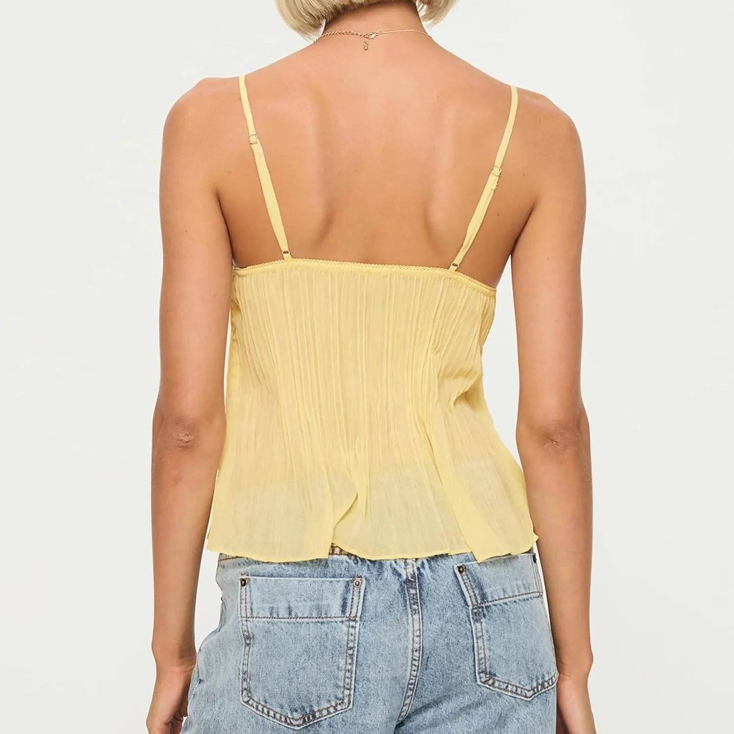 Women Y2K Cami Shirt Sexy Sleeveless V Neck Lace Ruffle Peplum Tank Top Cropped Spaghetti Strap Babydoll Camisole