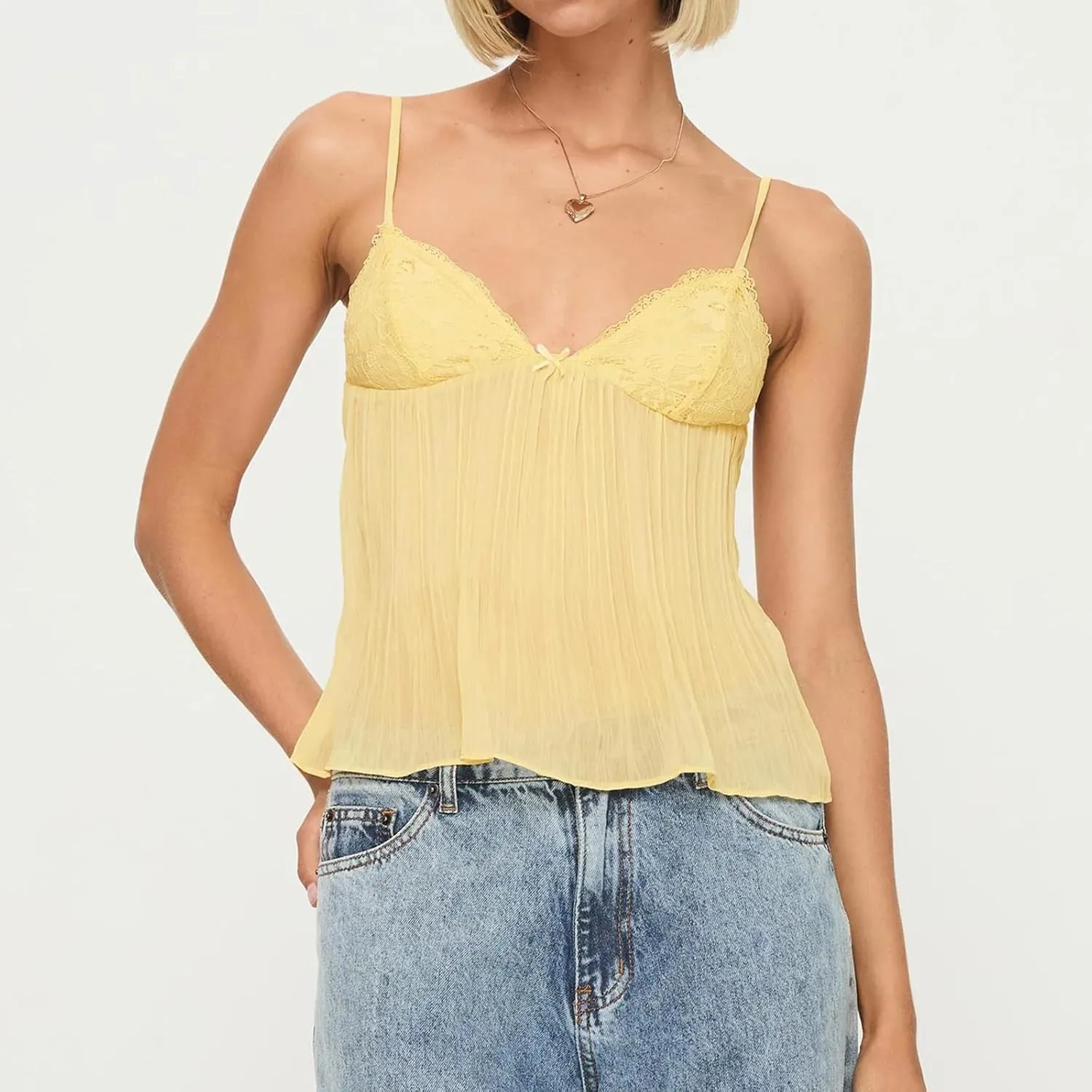 Women Y2K Cami Shirt Sexy Sleeveless V Neck Lace Ruffle Peplum Tank Top Cropped Spaghetti Strap Babydoll Camisole