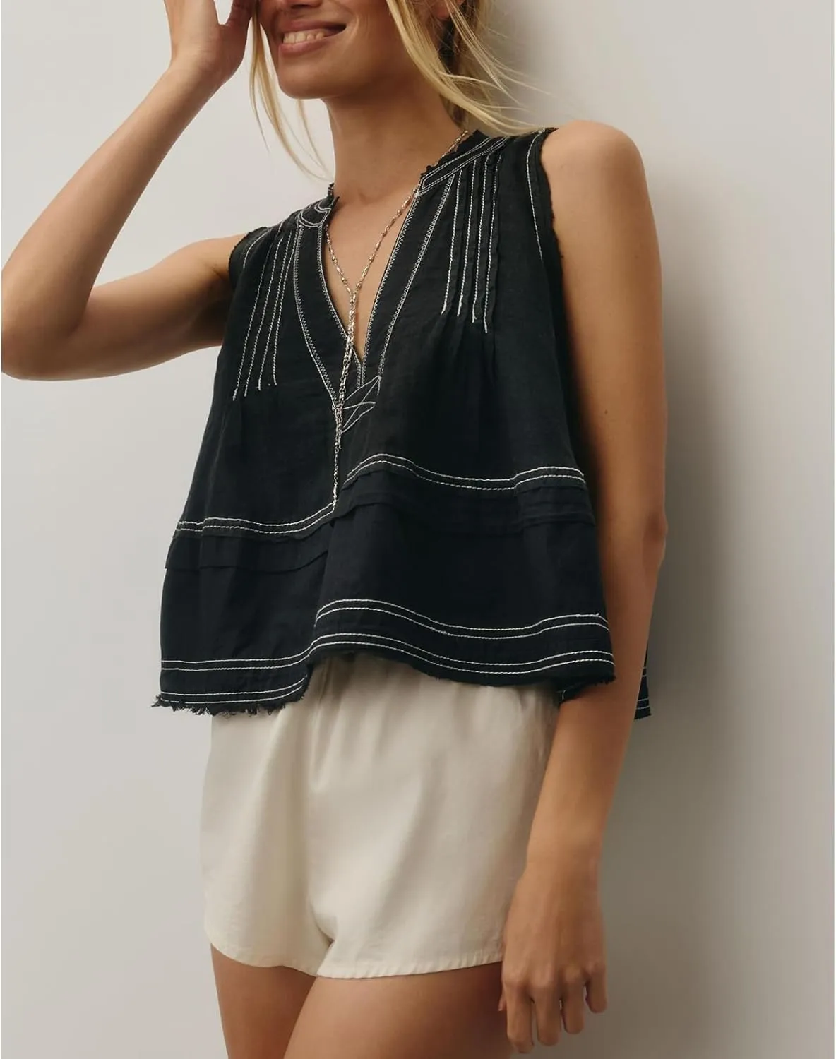 Women Y2k Embroidered Floral Swing Crop Tank Top Summer V Neck Linen Going Out Cropped Vest Beachwear