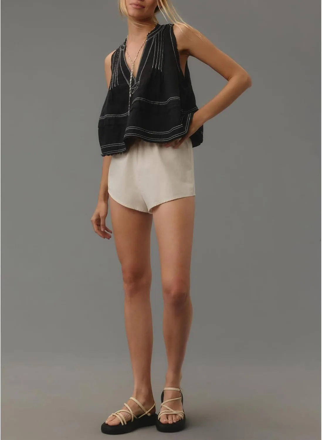 Women Y2k Embroidered Floral Swing Crop Tank Top Summer V Neck Linen Going Out Cropped Vest Beachwear