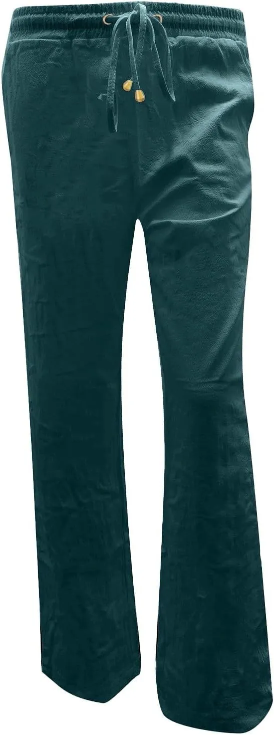 Womens Casual Cotton Linen Pants Lightweight Straight Leg Elastic Drawstring Trousers Summer Loose Fit Lounge Pants