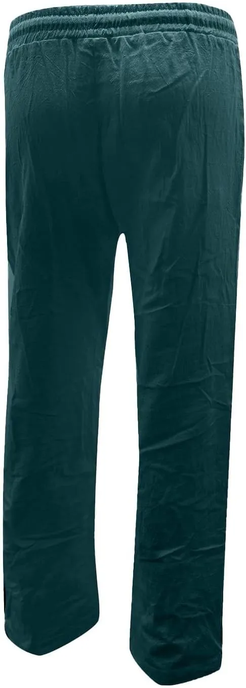 Womens Casual Cotton Linen Pants Lightweight Straight Leg Elastic Drawstring Trousers Summer Loose Fit Lounge Pants