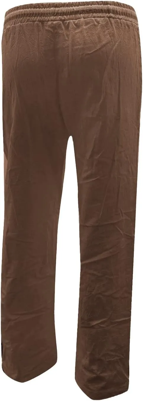 Womens Casual Cotton Linen Pants Lightweight Straight Leg Elastic Drawstring Trousers Summer Loose Fit Lounge Pants