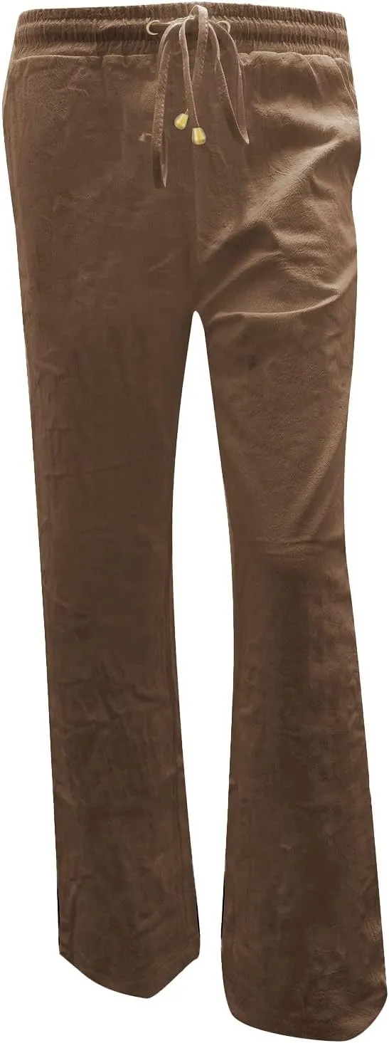 Womens Casual Cotton Linen Pants Lightweight Straight Leg Elastic Drawstring Trousers Summer Loose Fit Lounge Pants