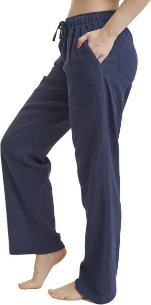 Women's Cotton Gauze Low Waist Beach Pants with Pockets