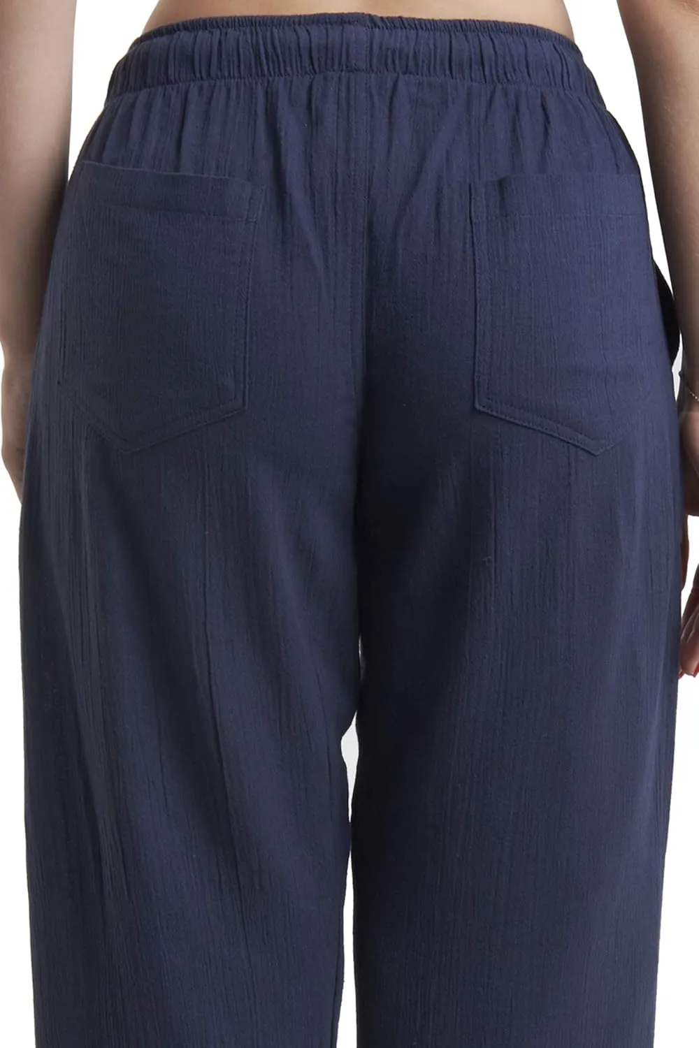 Women's Cotton Gauze Low Waist Beach Pants with Pockets
