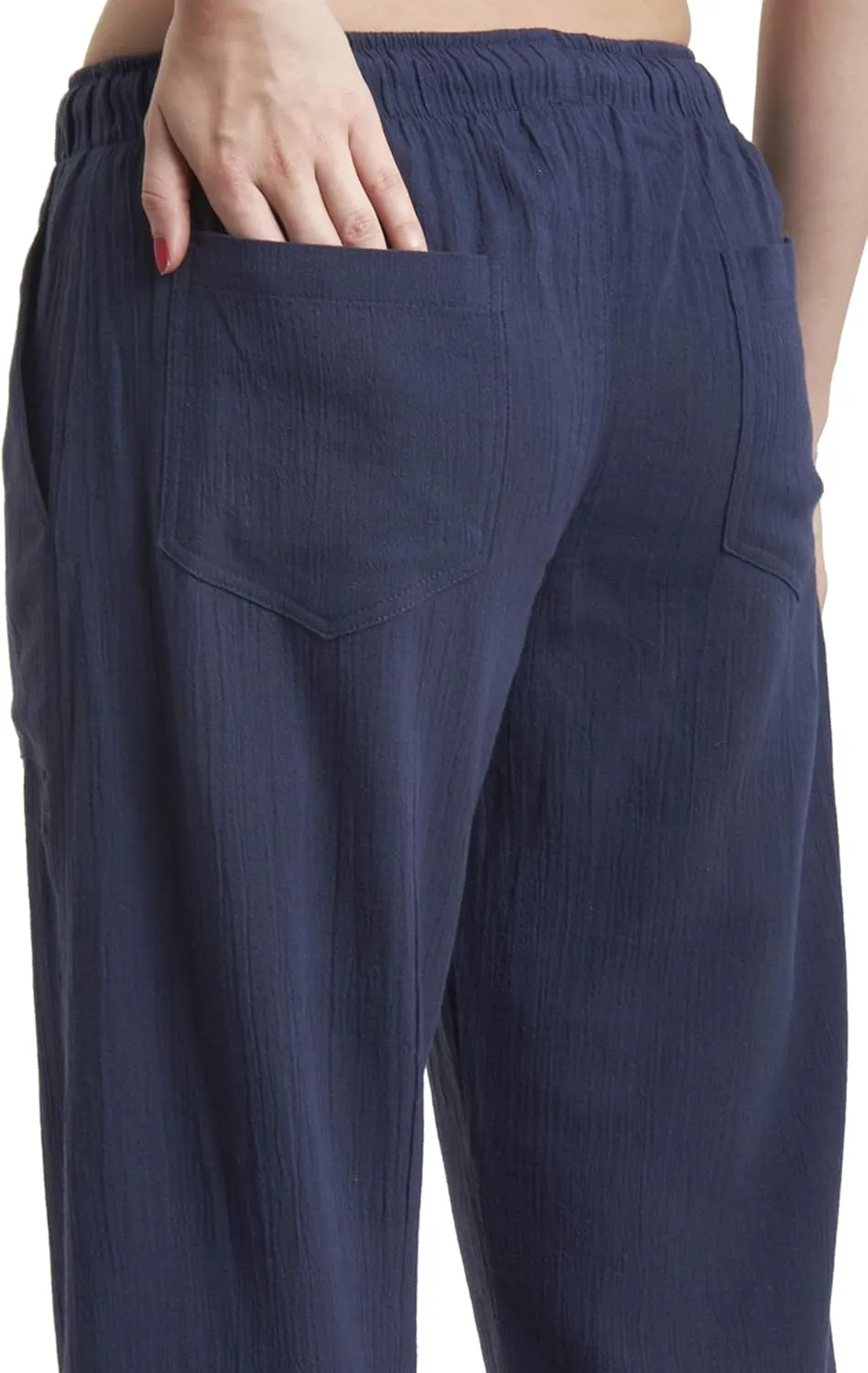Women's Cotton Gauze Low Waist Beach Pants with Pockets
