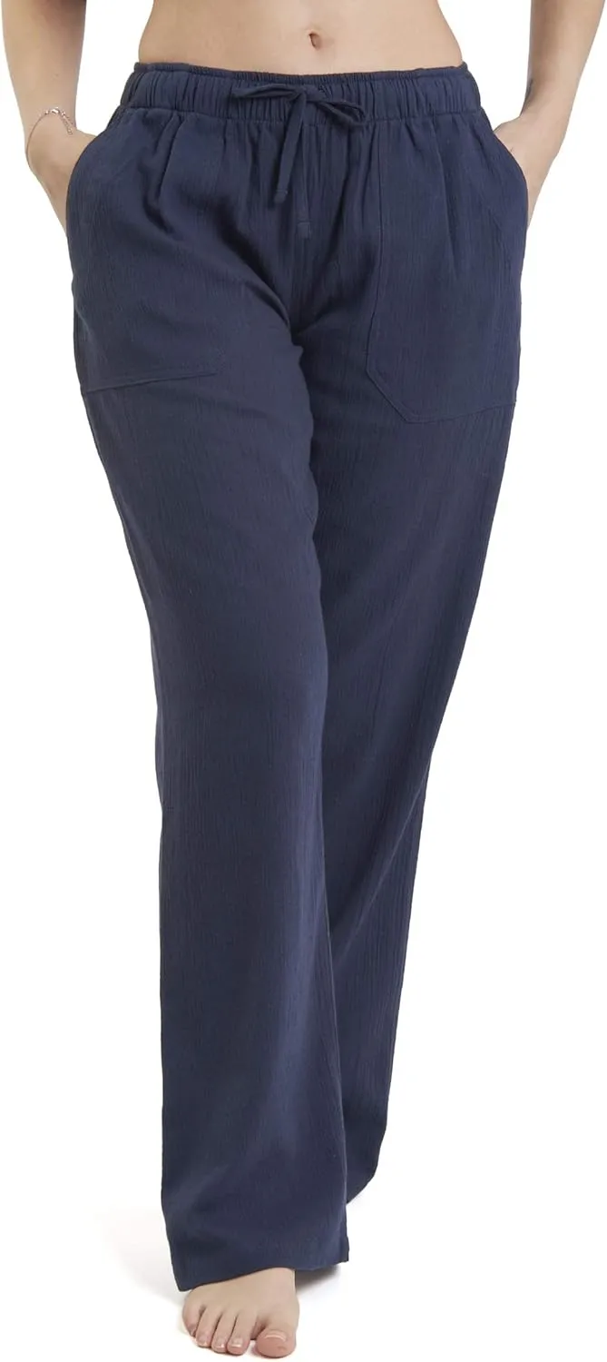 Women's Cotton Gauze Low Waist Beach Pants with Pockets