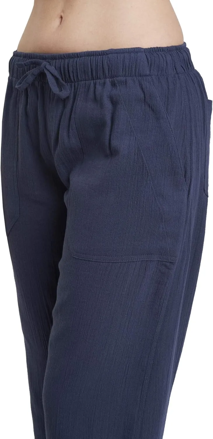 Women's Cotton Gauze Low Waist Beach Pants with Pockets